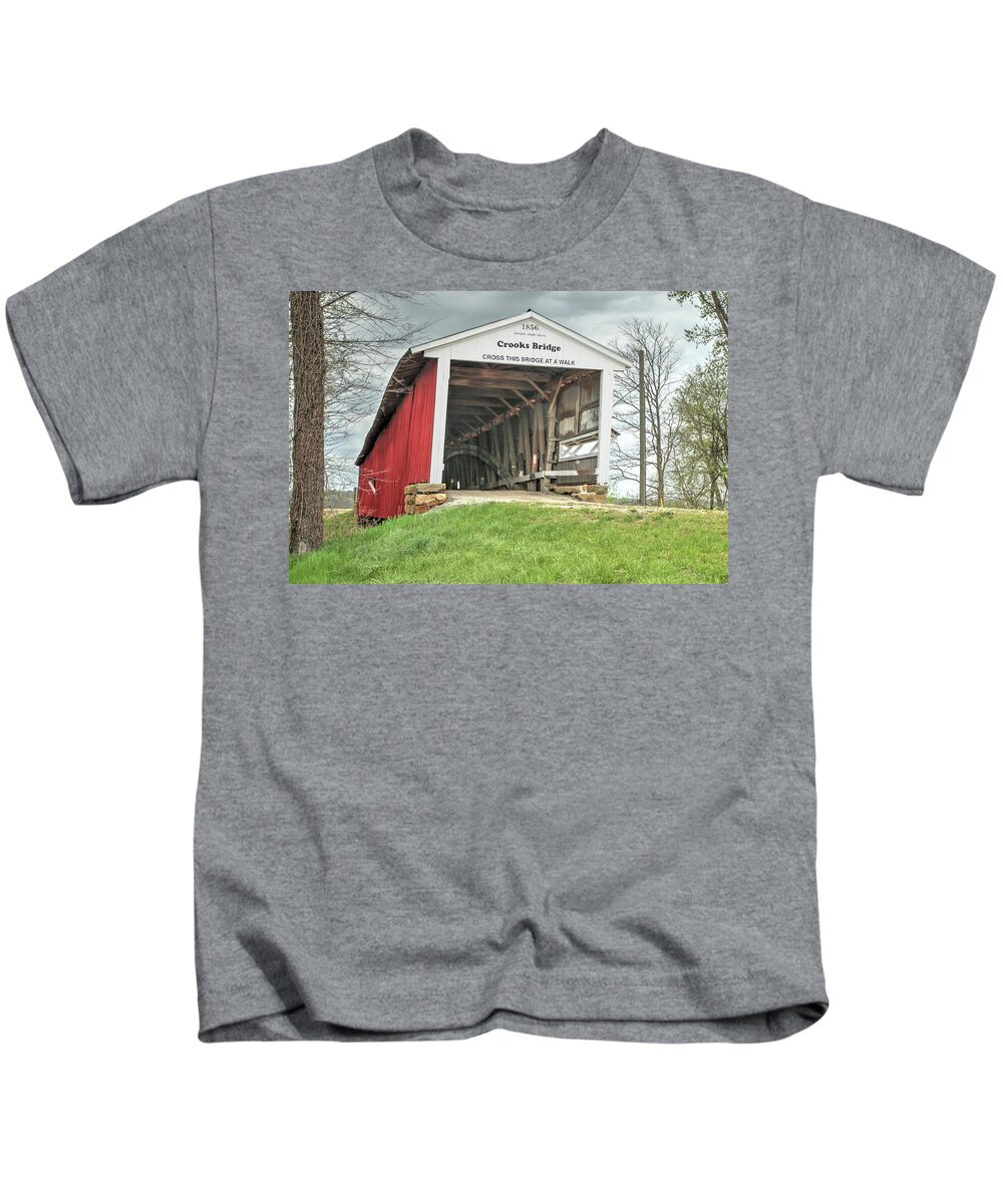 Covered Bridge Kids T-Shirt featuring the photograph The Crooks Covered Bridge by Harold Rau