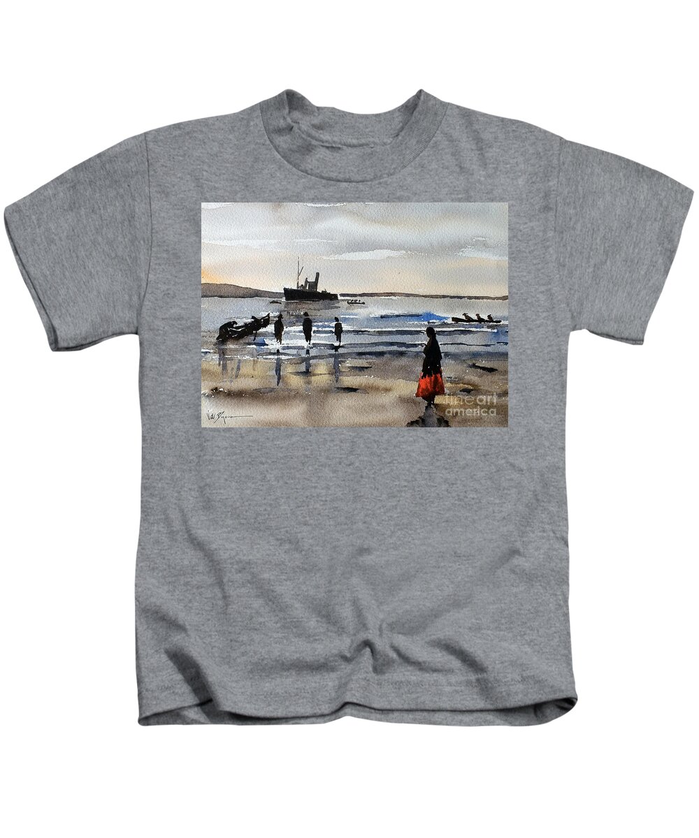 Valbyrne Kids T-Shirt featuring the painting The Dun Aengus off Aran, Galway by Val Byrne