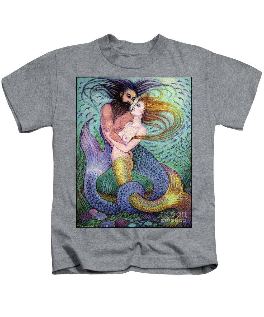 Mermaid Kids T-Shirt featuring the drawing The Embrace by Debra Hitchcock