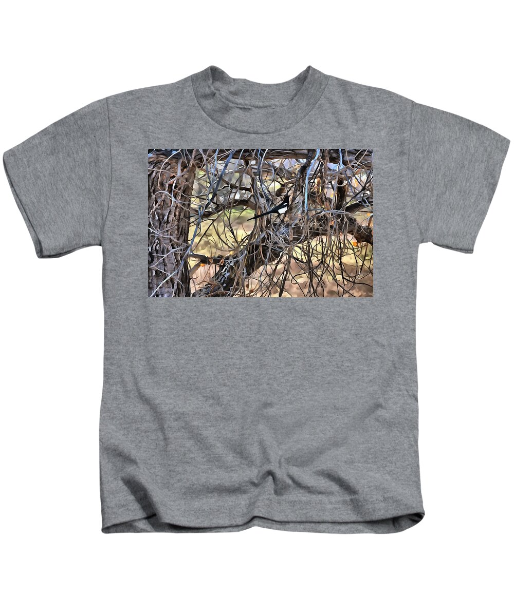Colorado Kids T-Shirt featuring the mixed media The Fall Magpie 2 by Angelina Tamez
