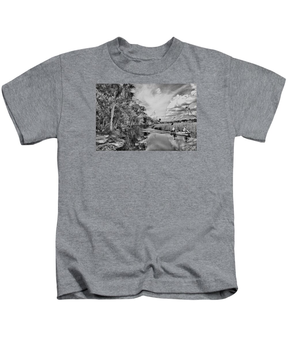 Black And White Kids T-Shirt featuring the photograph The Fishermen by Alison Belsan Horton