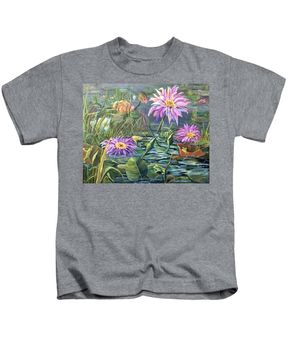 Frogs Kids T-Shirt featuring the painting The Frog Pond by Jane Ricker