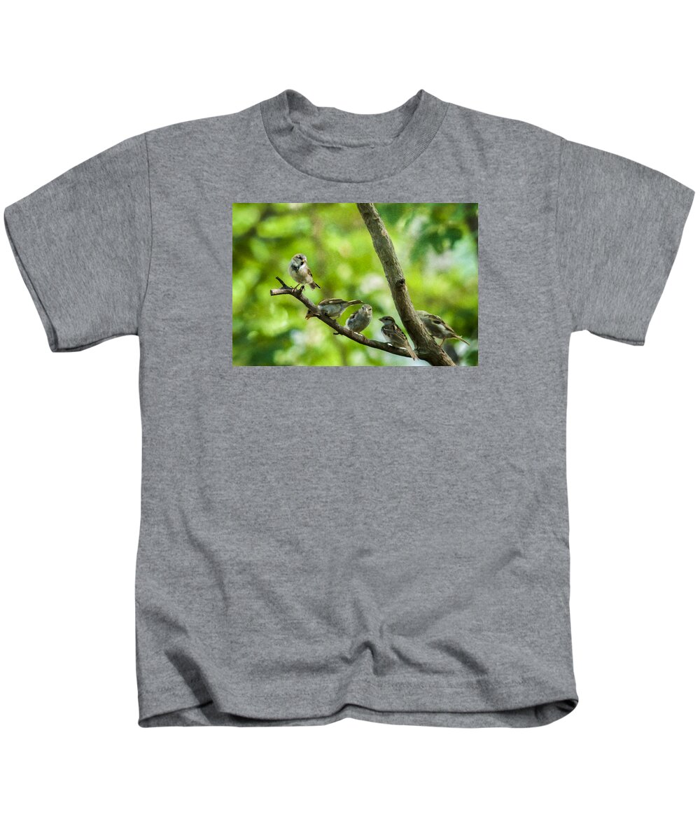Birds Kids T-Shirt featuring the photograph The Gossip Branch by Cathy Kovarik
