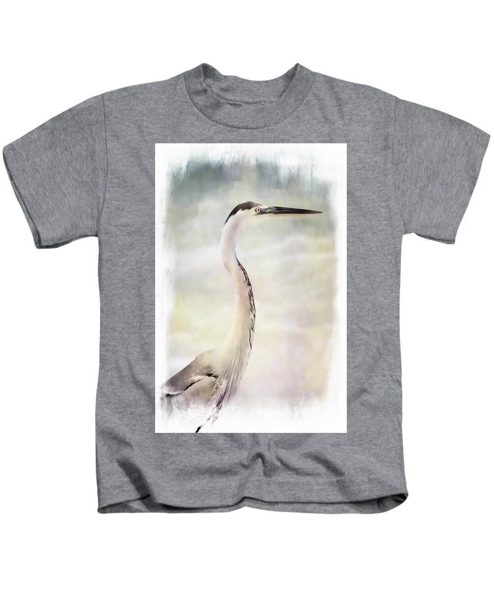 Heron Kids T-Shirt featuring the photograph The Heron by Stoney Lawrentz
