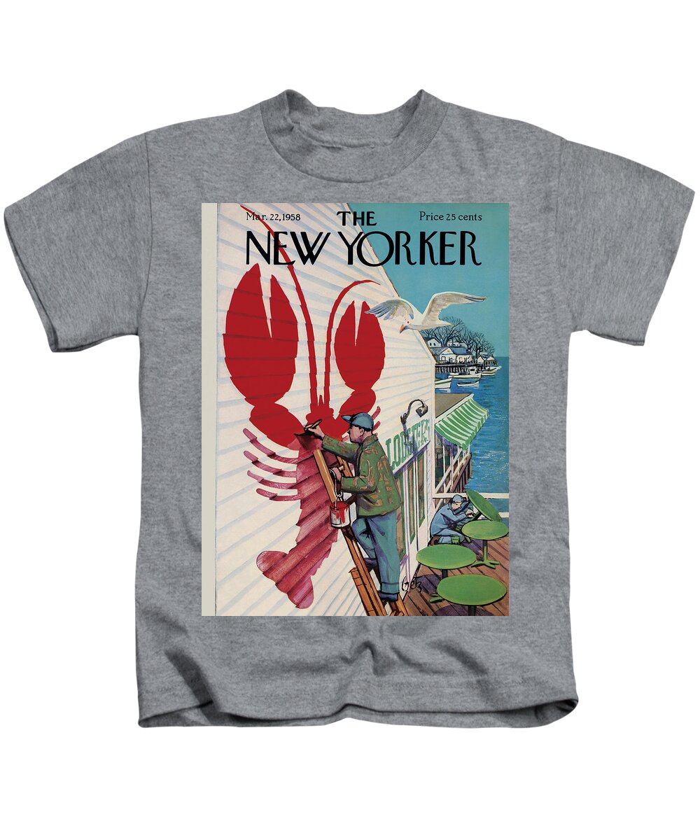 Food Kids T-Shirt featuring the painting New Yorker March 22, 1958 by Arthur Getz
