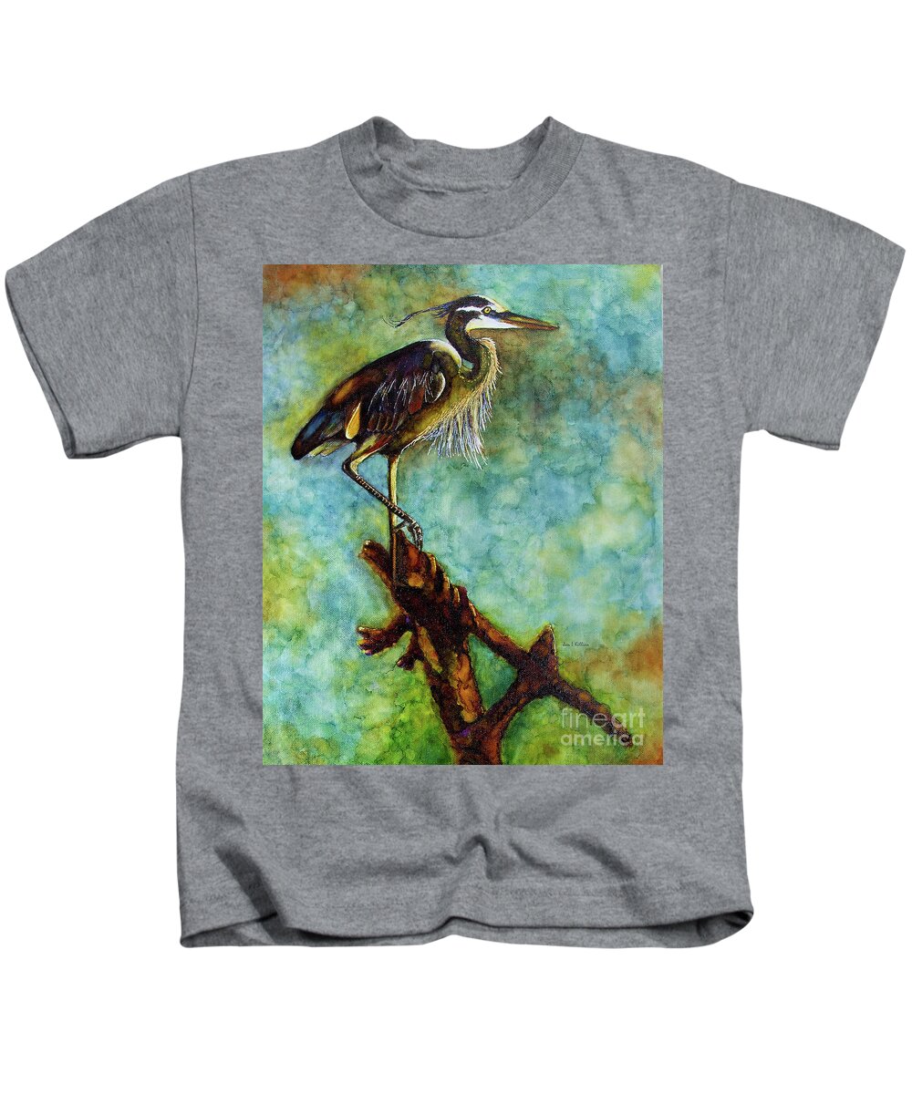 Heron Kids T-Shirt featuring the painting The Original Statue by Jan Killian