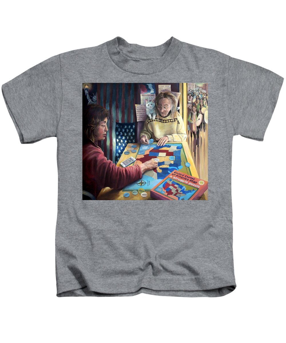 Puzzle Kids T-Shirt featuring the painting The Puzzle by Nancy Griswold