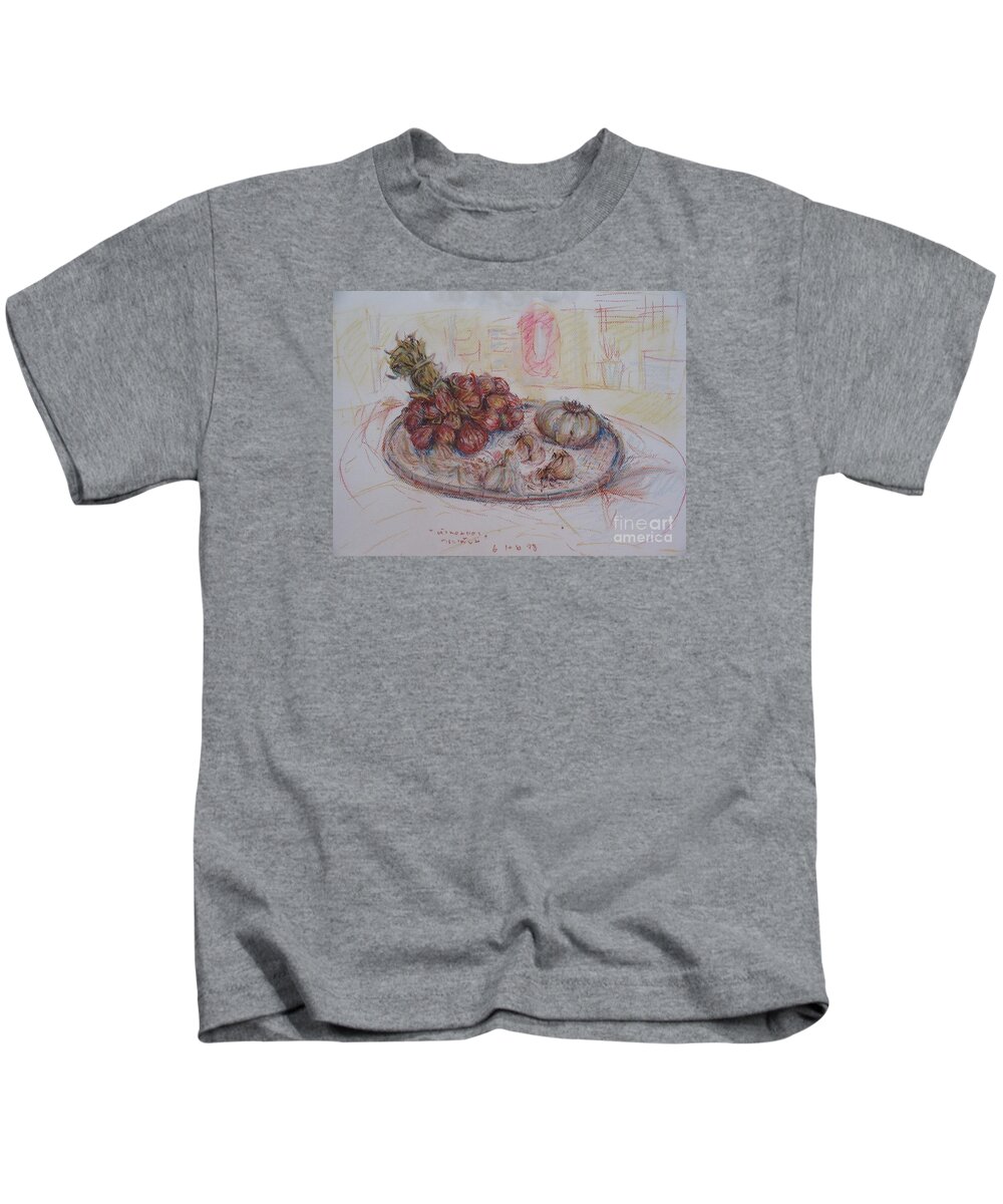 Onion Kids T-Shirt featuring the painting The Red Onion by Sukalya Chearanantana