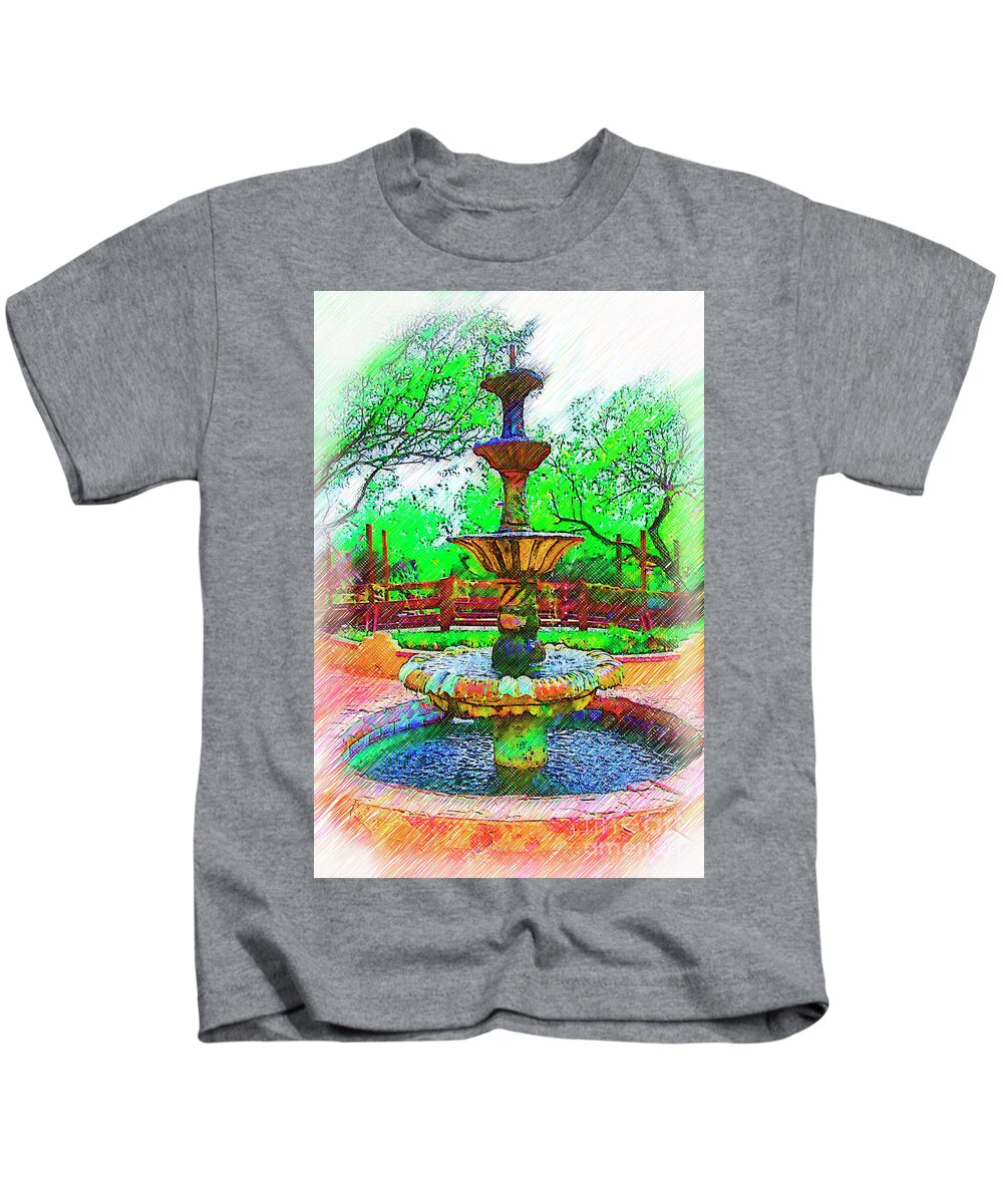 Fountain Kids T-Shirt featuring the digital art The Spanish Courtyard Fountain by Kirt Tisdale