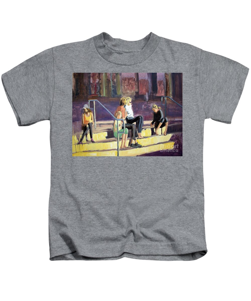 People Kids T-Shirt featuring the painting The steppes by Tate Hamilton