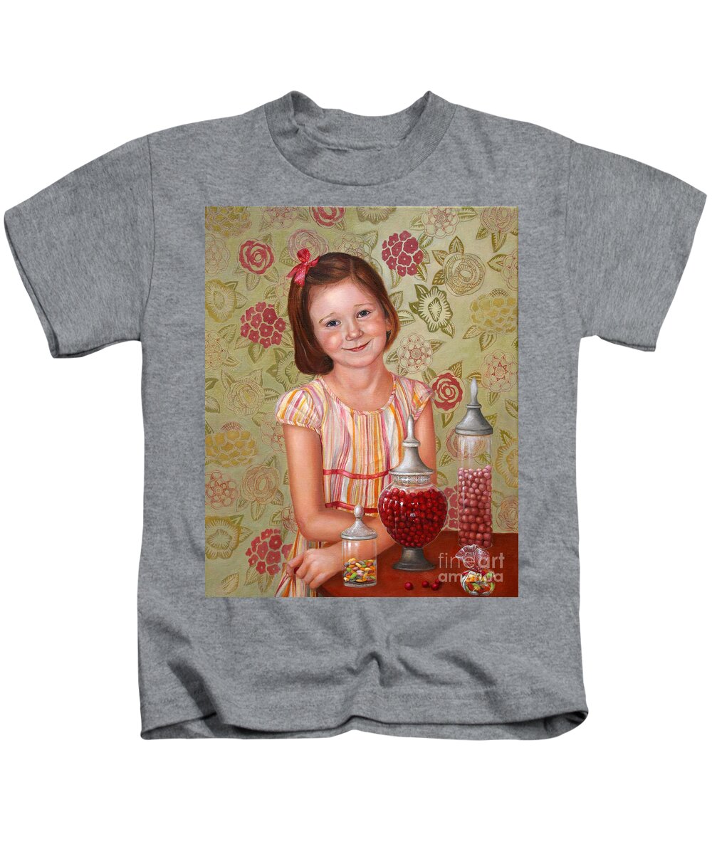 Children Portrait Kids T-Shirt featuring the painting The Sweet Sneak by Portraits By NC