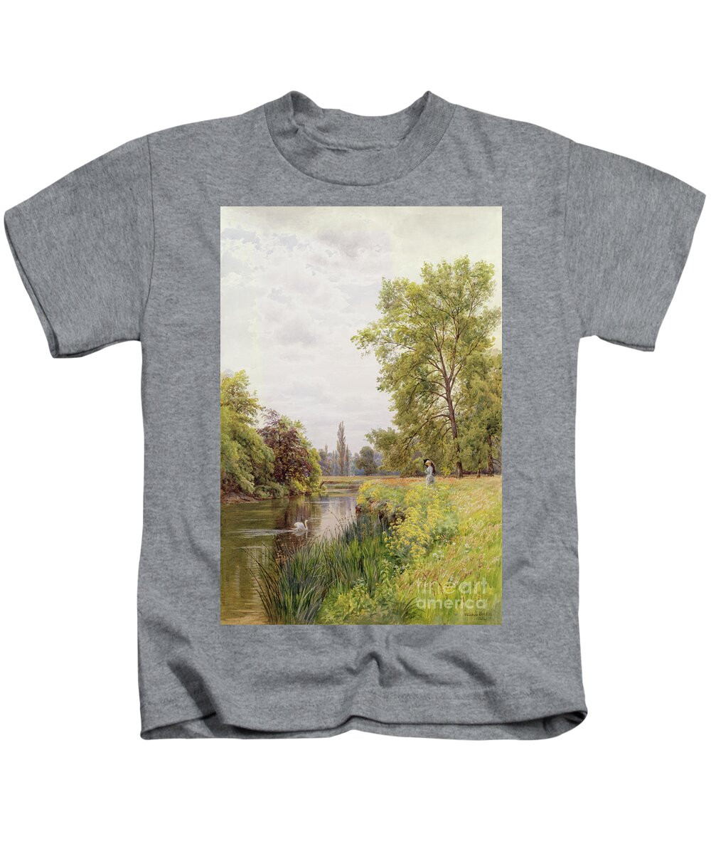The Thames At Purley Kids T-Shirt featuring the painting The Thames at Purley by William Bradley