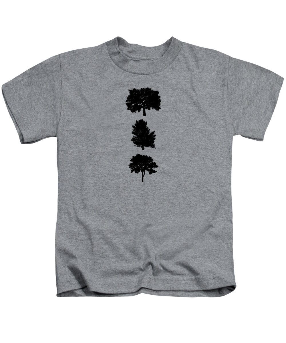 Tree Kids T-Shirt featuring the digital art Three Bushy Black Trees by Roy Pedersen