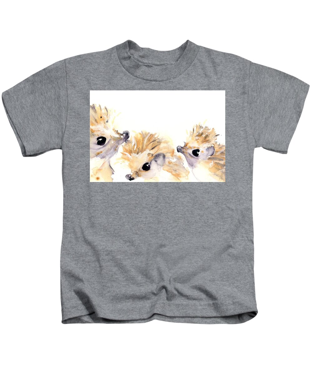 Hedgehog Watercolor Kids T-Shirt featuring the painting Three Hedgehogs by Dawn Derman