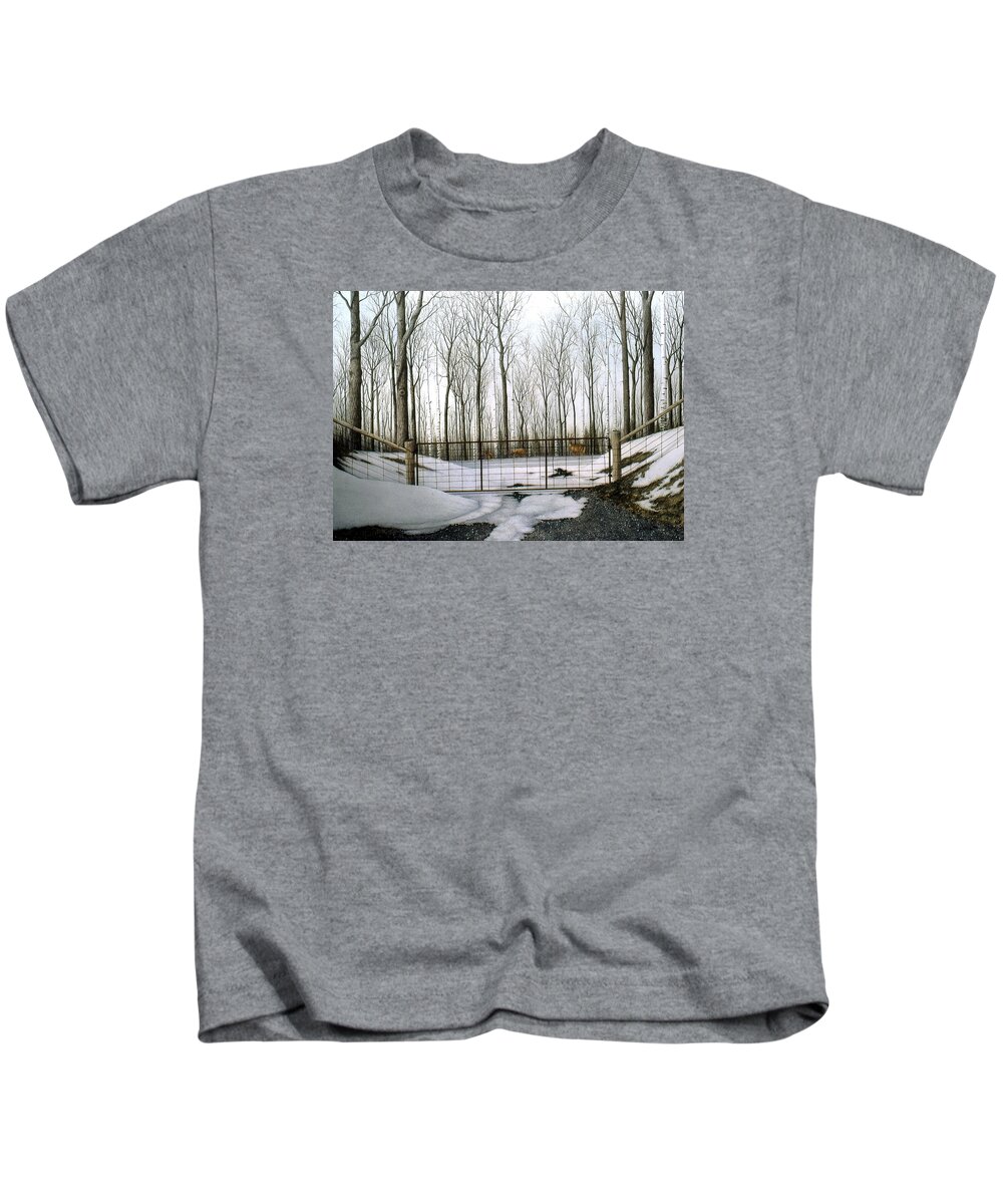 Deer Kids T-Shirt featuring the painting Three white Tails by Conrad Mieschke