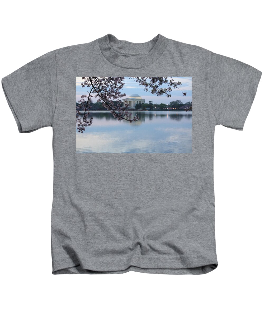 Tidal Kids T-Shirt featuring the photograph Tidal Basin Blossoms - Jefferson Memorial by Ronald Reid
