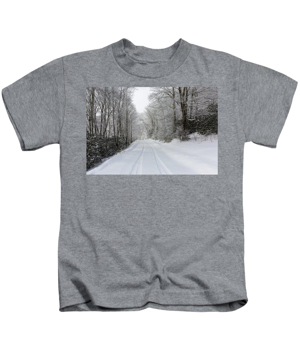 Snow Kids T-Shirt featuring the photograph Tire Tracks In Fresh Snow by D K Wall