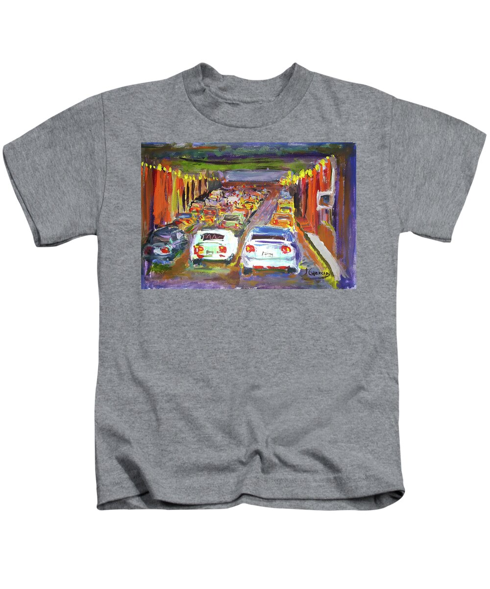 Impressionist Kids T-Shirt featuring the painting Traffic Jam by Janet Garcia