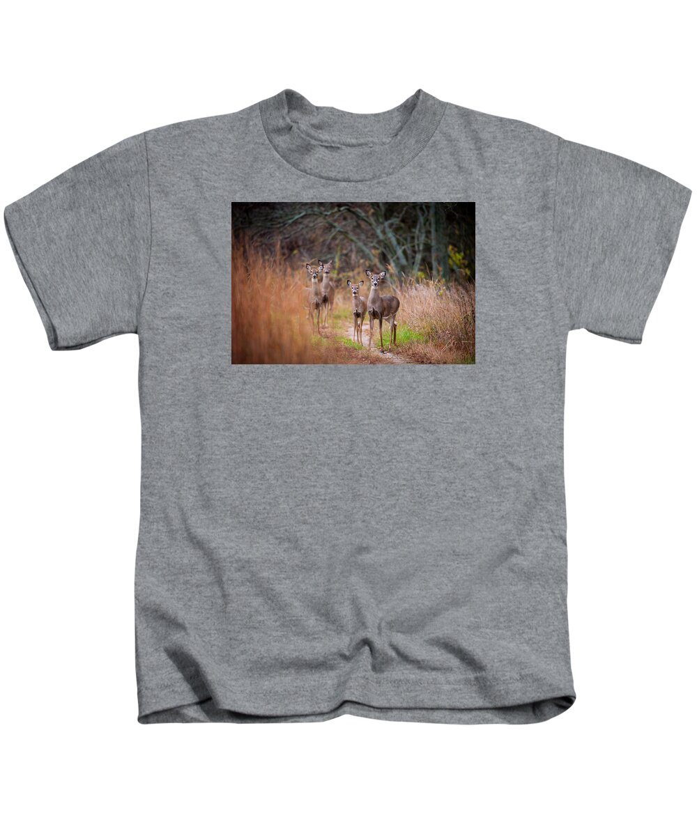 Wildlife Kids T-Shirt featuring the photograph Trail Watchers by Jeff Phillippi
