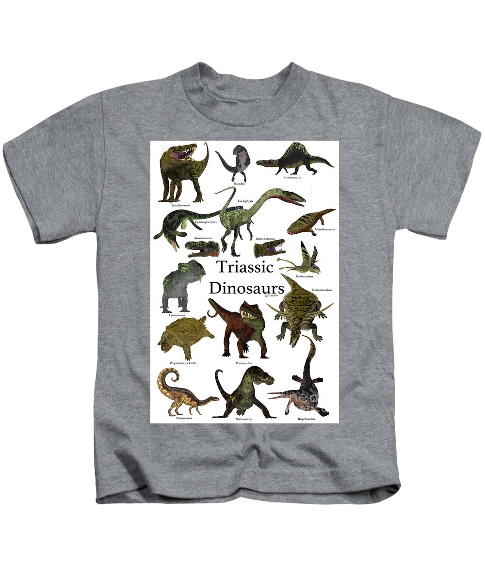 Triassic Kids T-Shirt featuring the digital art Triassic Dinosaurs by Corey Ford