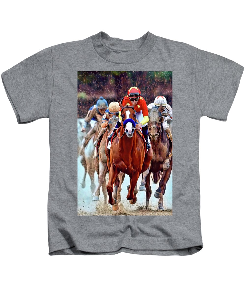Justify Kids T-Shirt featuring the digital art Triple Crown Winner Justify by CAC Graphics