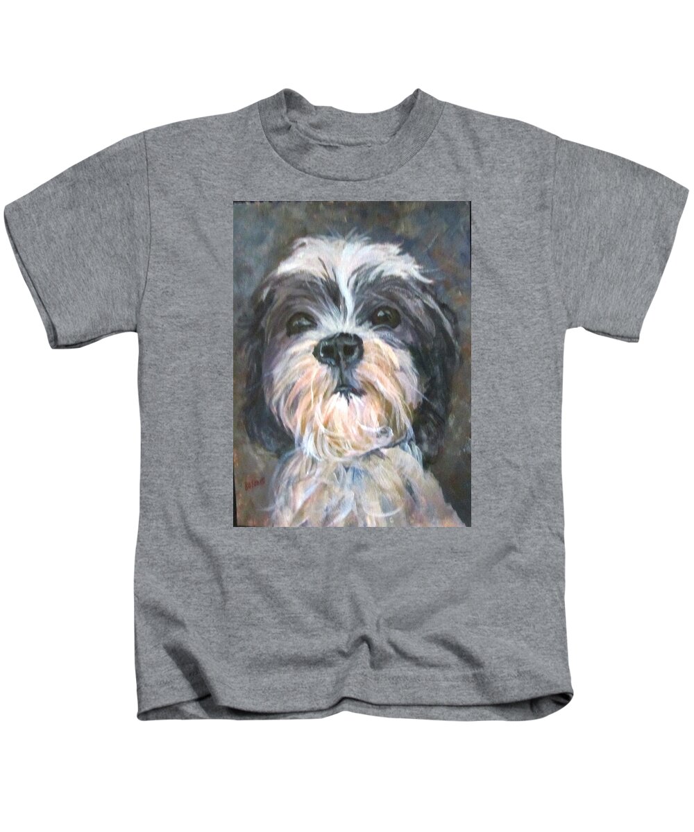 Dog Kids T-Shirt featuring the painting Trixie by Barbara O'Toole