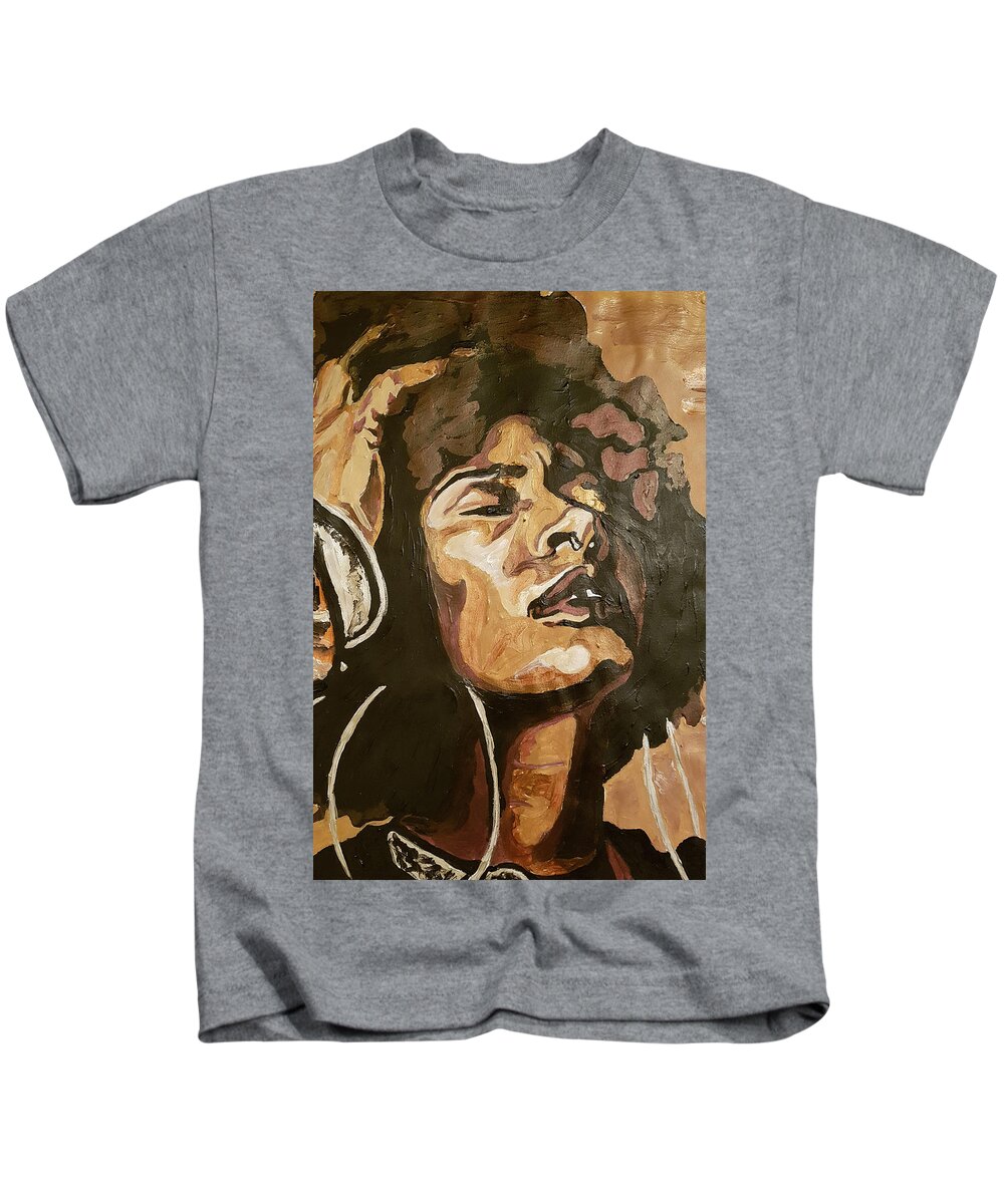 Black Woman Kids T-Shirt featuring the painting Turn Up The Quiet by Rachel Natalie Rawlins