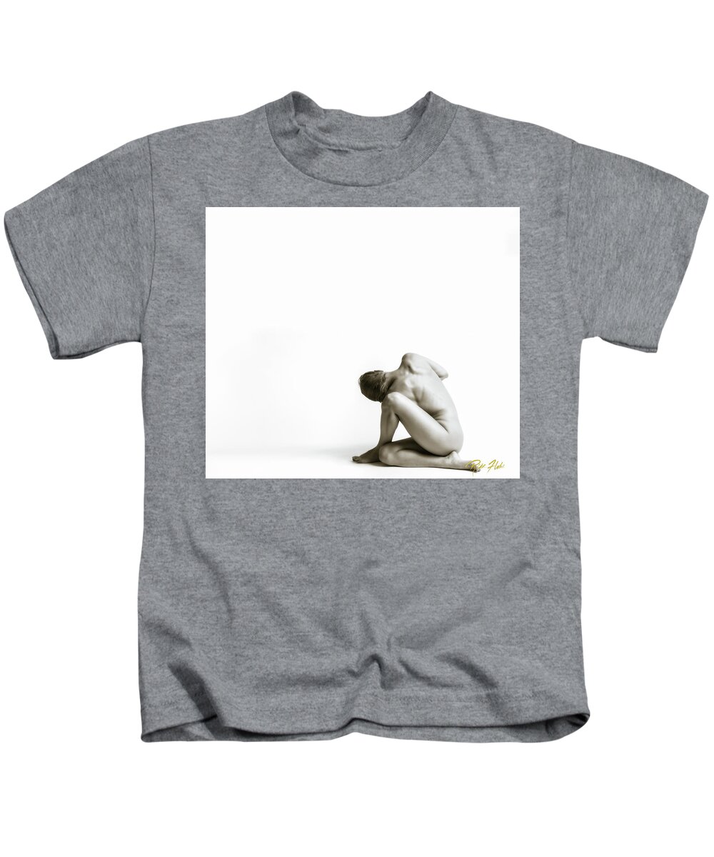 Models Kids T-Shirt featuring the photograph Twisted Figure on White by Rikk Flohr