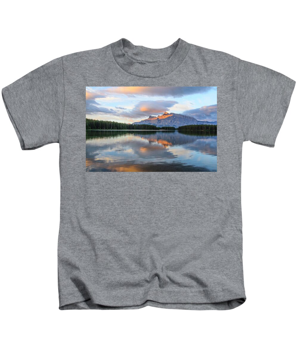 Lake Kids T-Shirt featuring the digital art Two Jack Lake, Banff National Park by Michael Lee