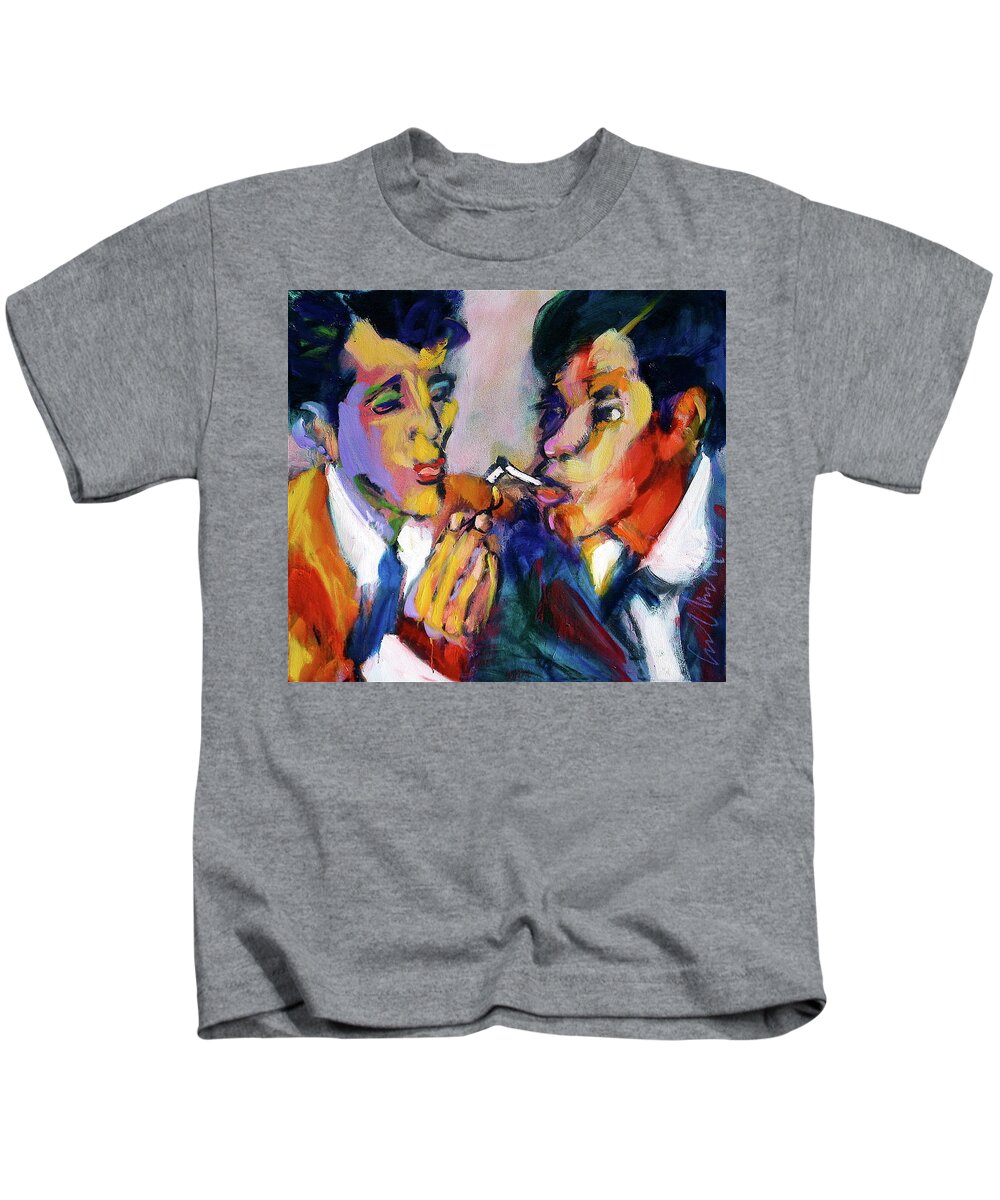 Portraits Kids T-Shirt featuring the painting Two Men On A Match by Les Leffingwell