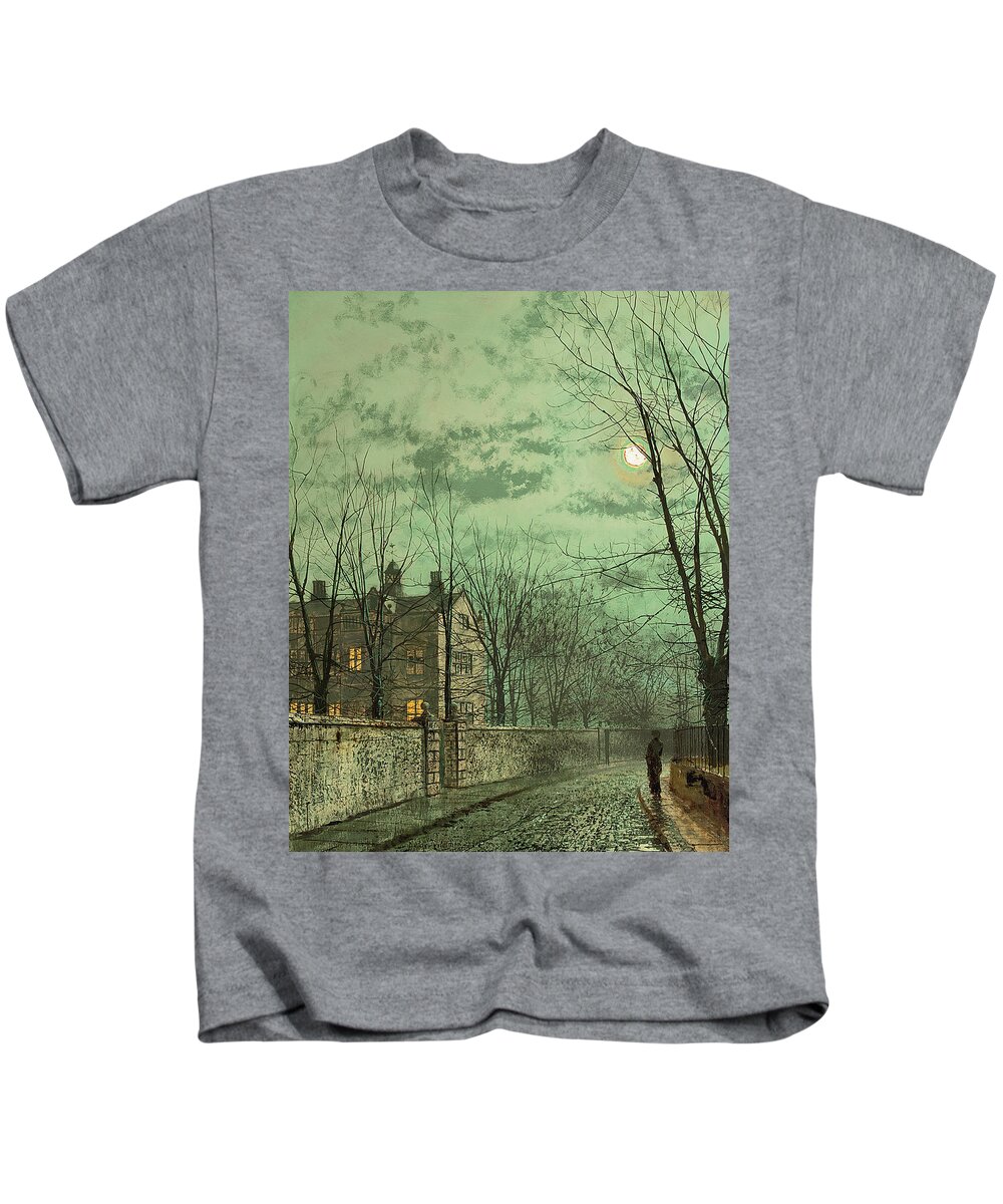 Under The Moonbeams Kids T-Shirt featuring the painting Under the Moonbeams by John Atkinson Grimshaw