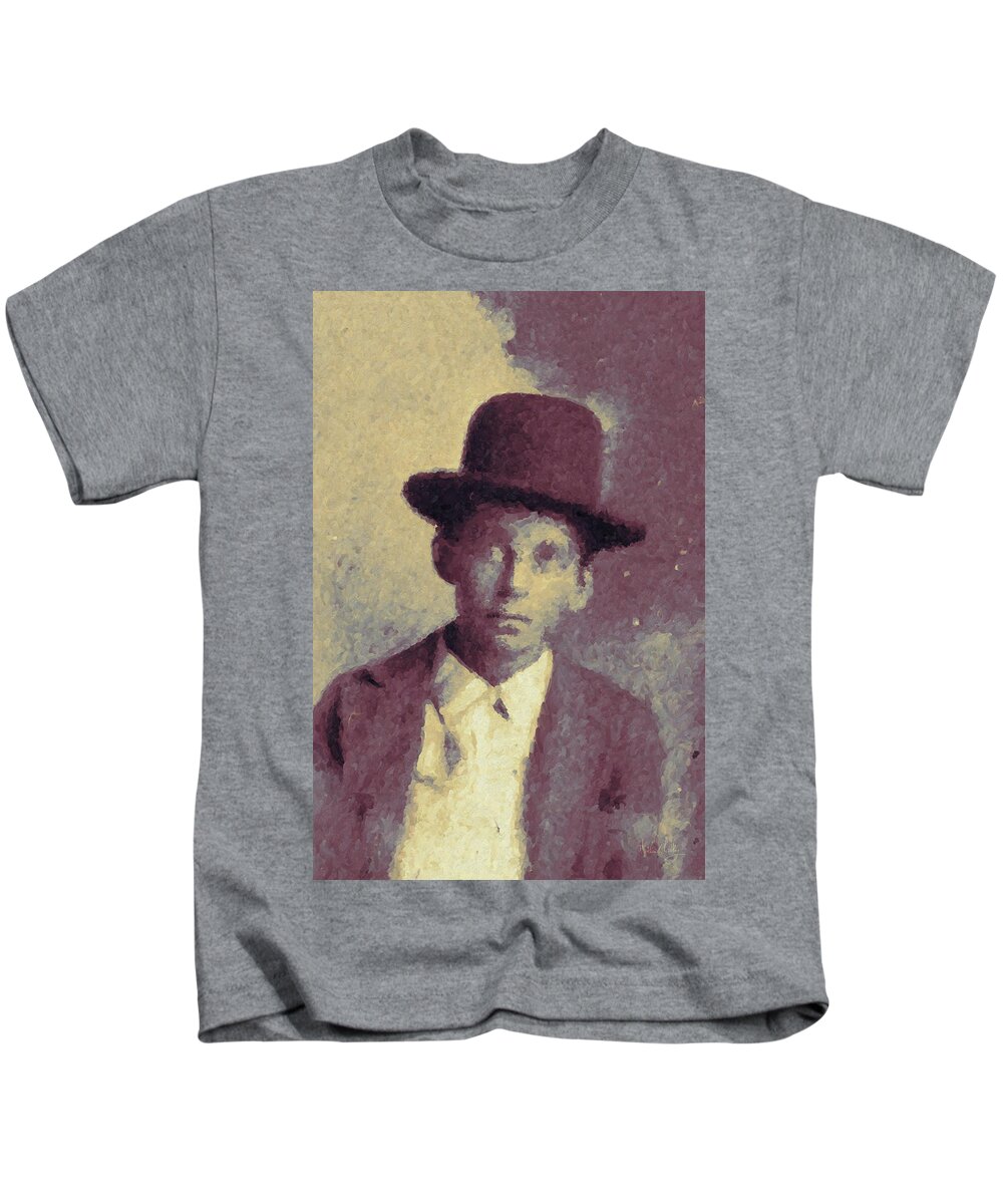 Boy Kids T-Shirt featuring the digital art Unknown Boy in a Bowler Hat by Matthew Lindley