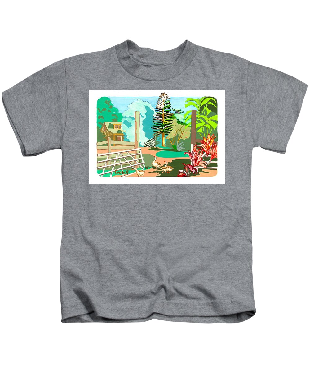 Island Hinterlands Kids T-Shirt featuring the painting Upcountry Maui by Joan Cordell