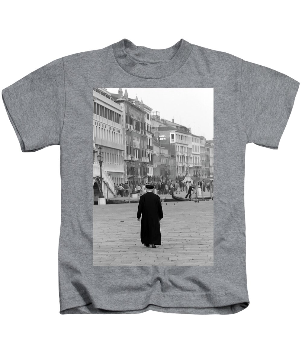 Venice Kids T-Shirt featuring the photograph Venetian Priest and Gondola by KG Thienemann