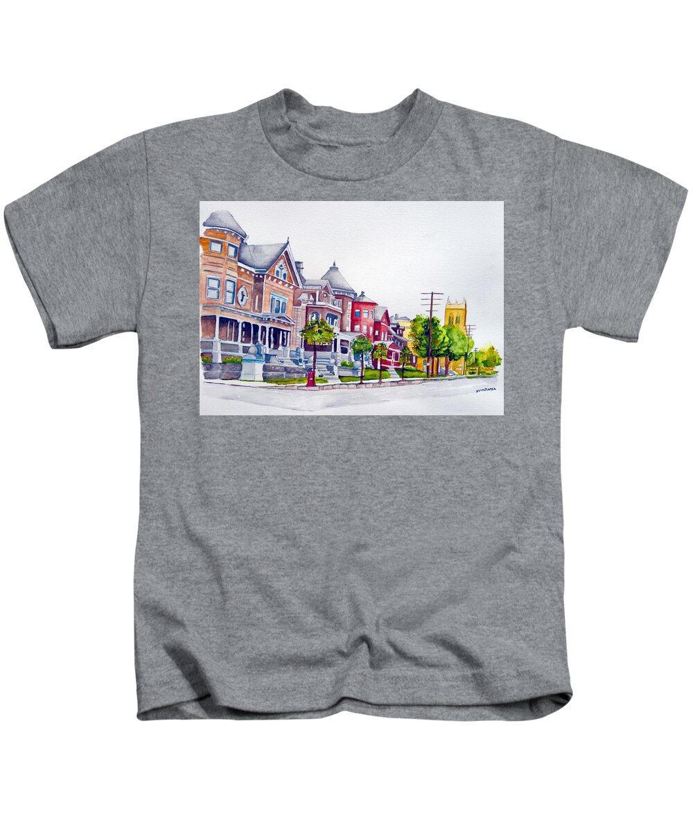 Watercolor Kids T-Shirt featuring the painting Victorian Fairmont, WV by Gerald Carpenter