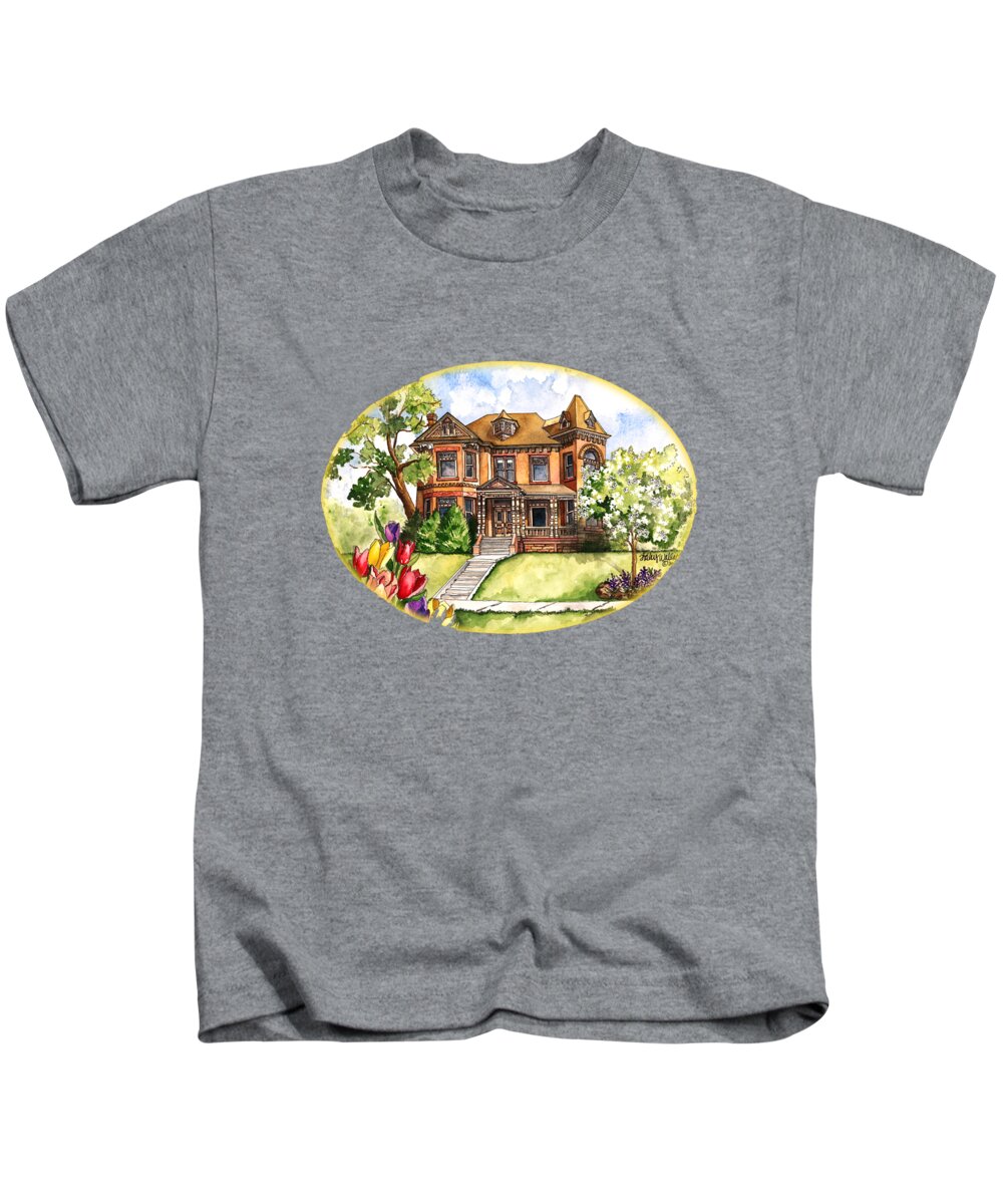 House Kids T-Shirt featuring the painting Victorian Mansion in the Spring by Shelley Wallace Ylst