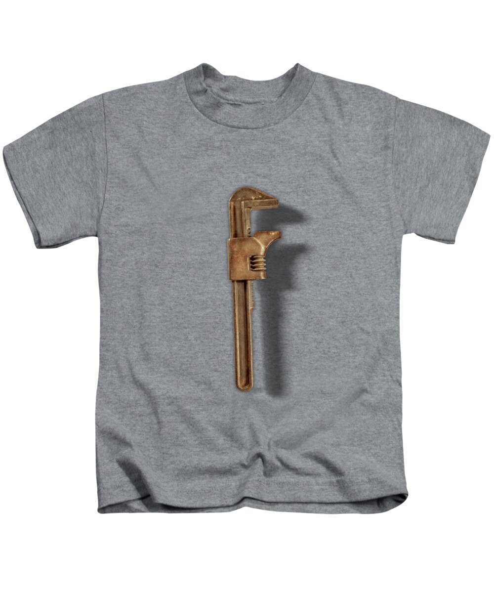 Adjustable Wrench Kids T-Shirt featuring the photograph Vintage Adjustable Wrench Backside Floating on White by YoPedro
