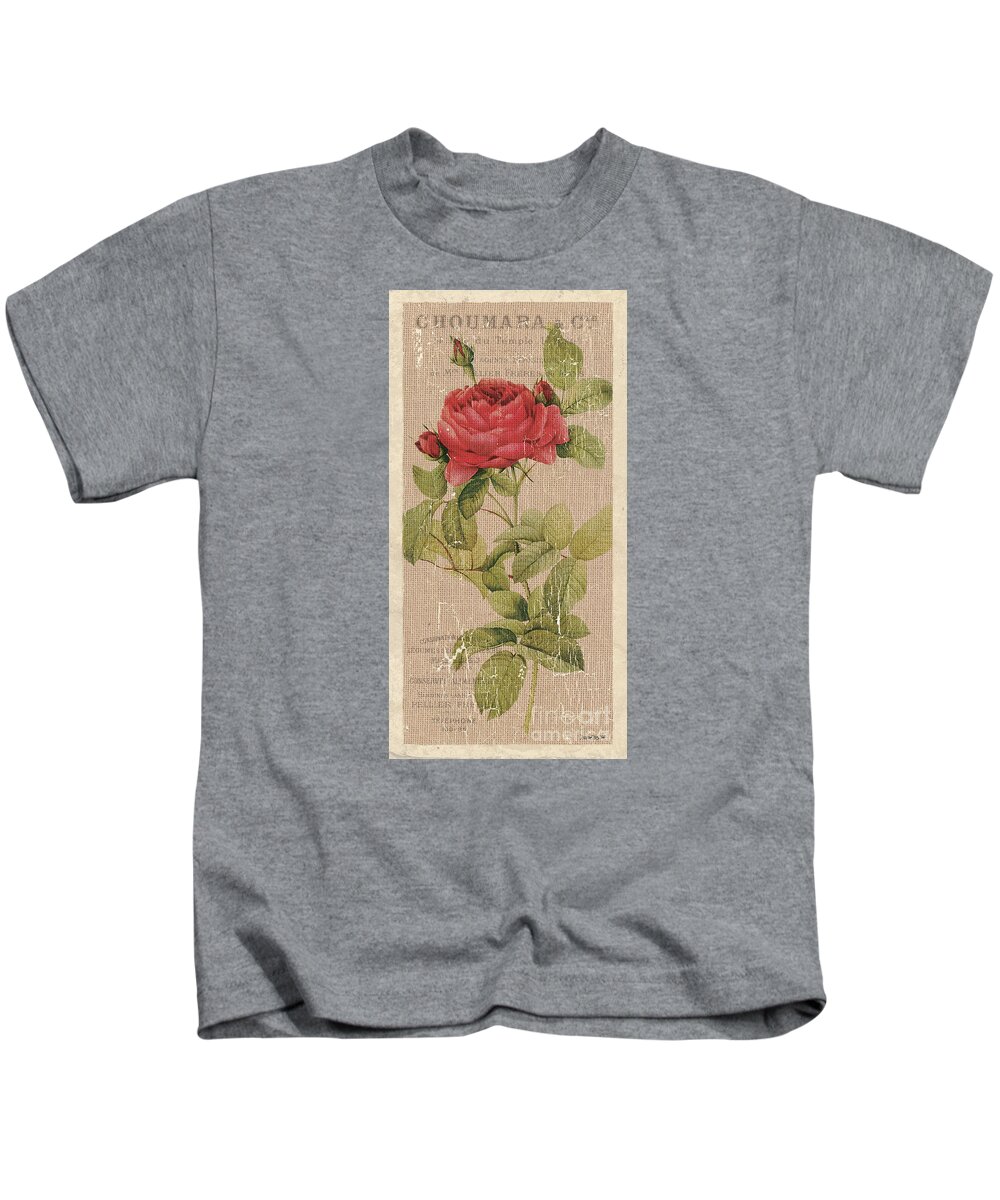 #faatoppicks Kids T-Shirt featuring the painting Vintage Burlap Floral by Debbie DeWitt