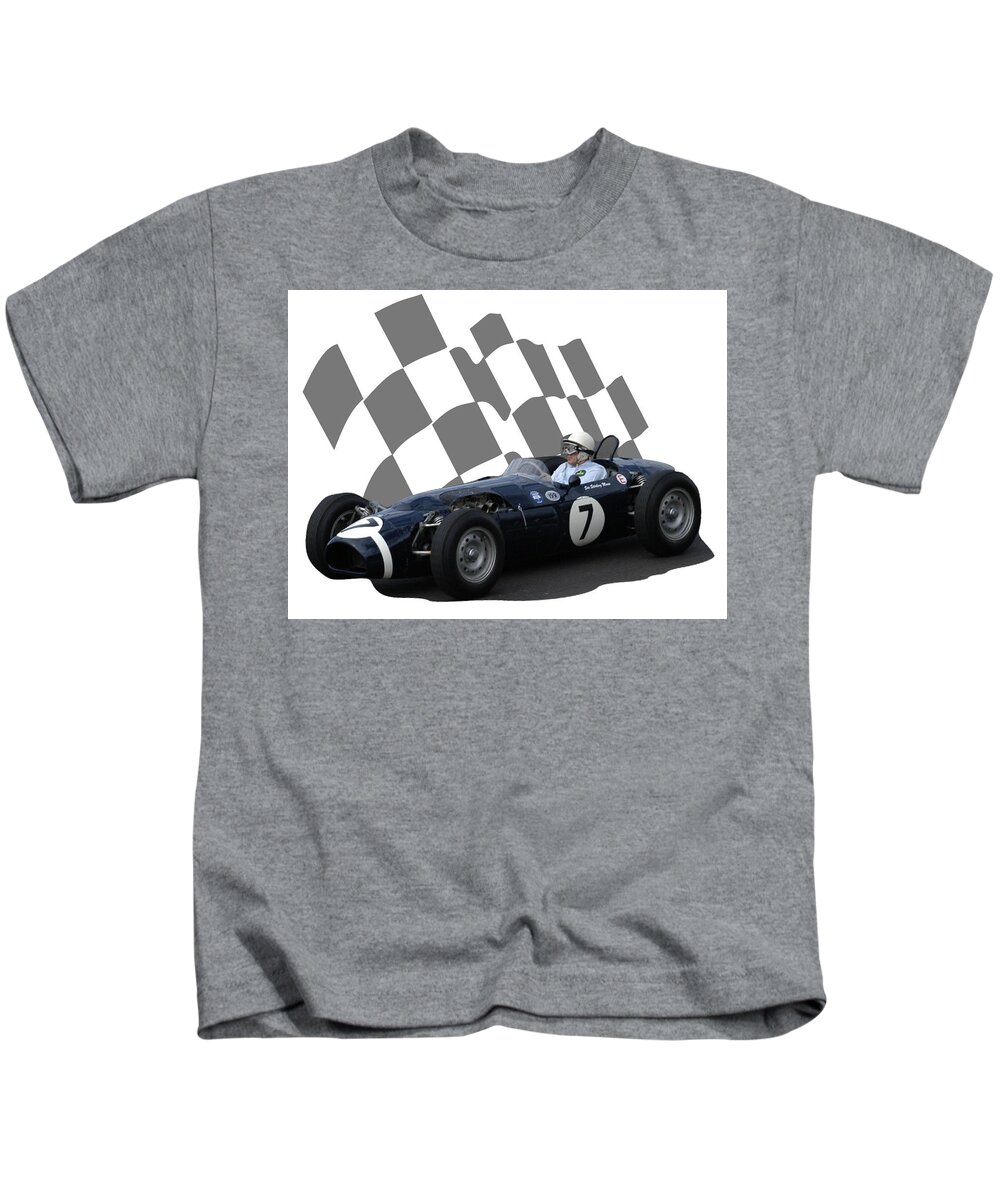 Racing Car Kids T-Shirt featuring the photograph Vintage Racing Car and Flag 8 by John Colley