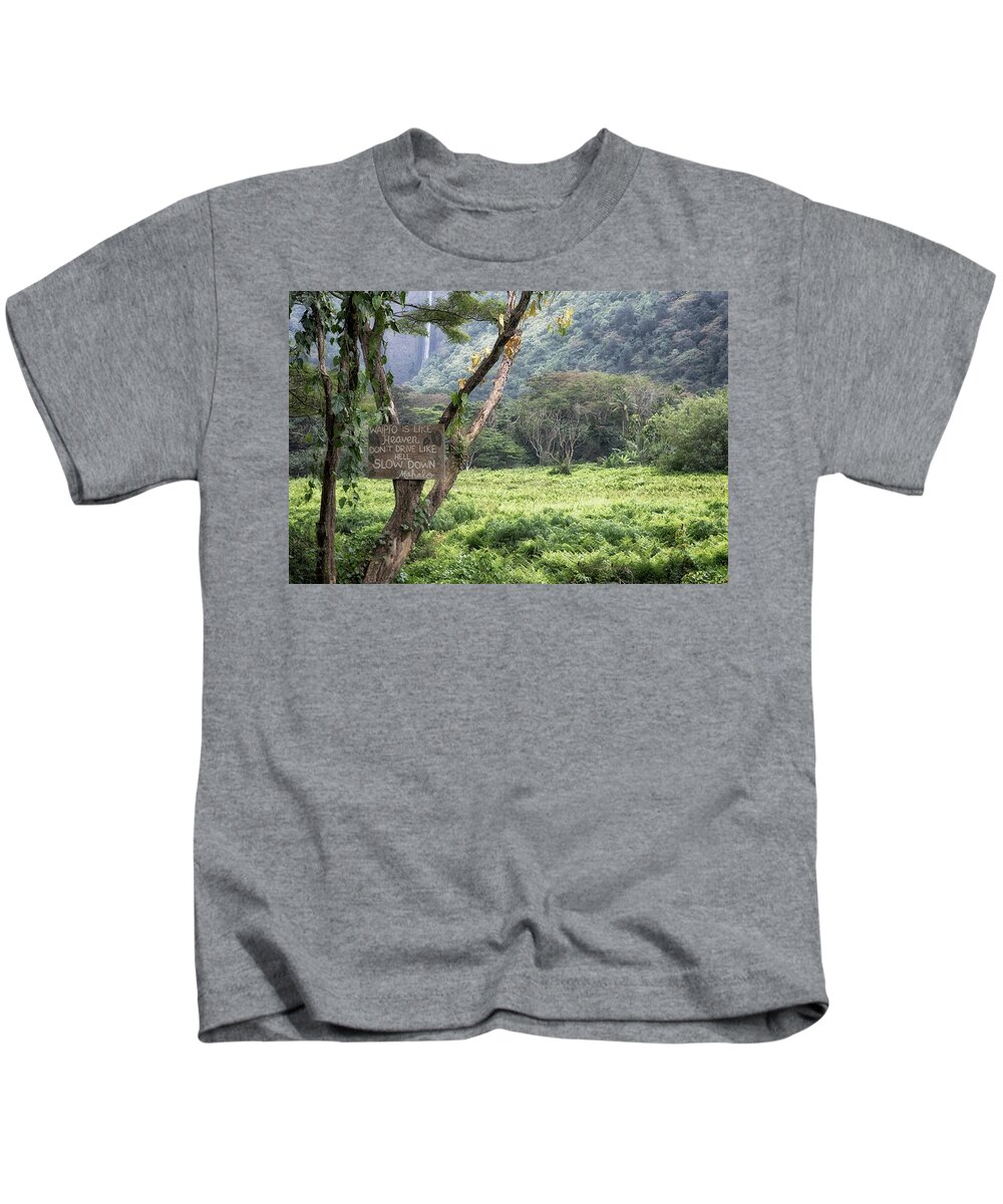 Waipio Valley Kids T-Shirt featuring the photograph Waipio Valley Road Rules by Susan Rissi Tregoning