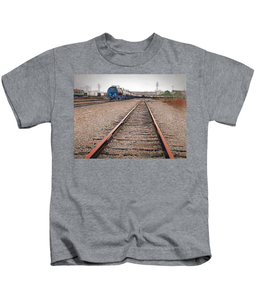 Railroad Kids T-Shirt featuring the photograph Walking The Line by Leslie Montgomery