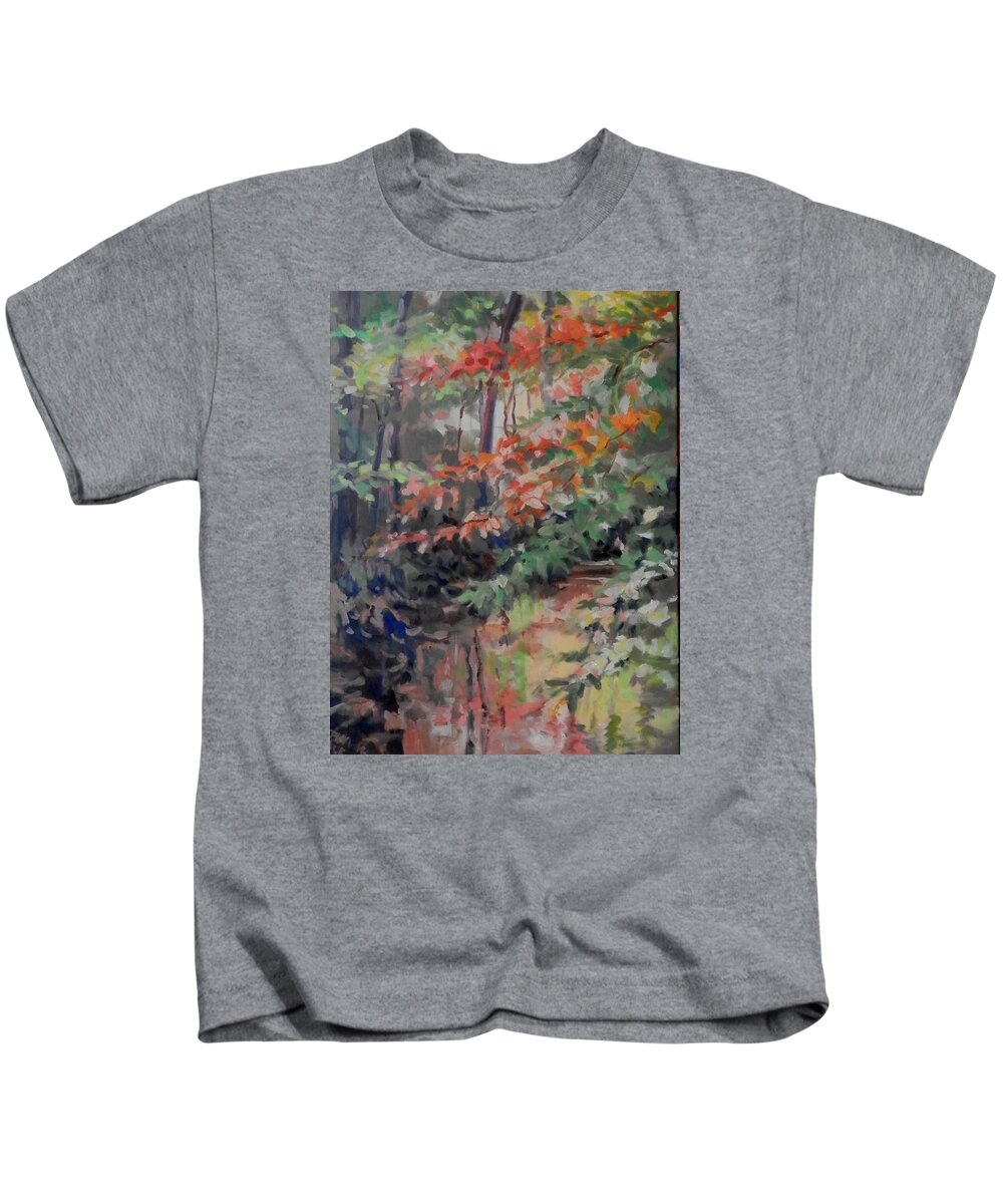 Landscape Kids T-Shirt featuring the painting Warm Reflections Sabbath Creek by Martha Tisdale