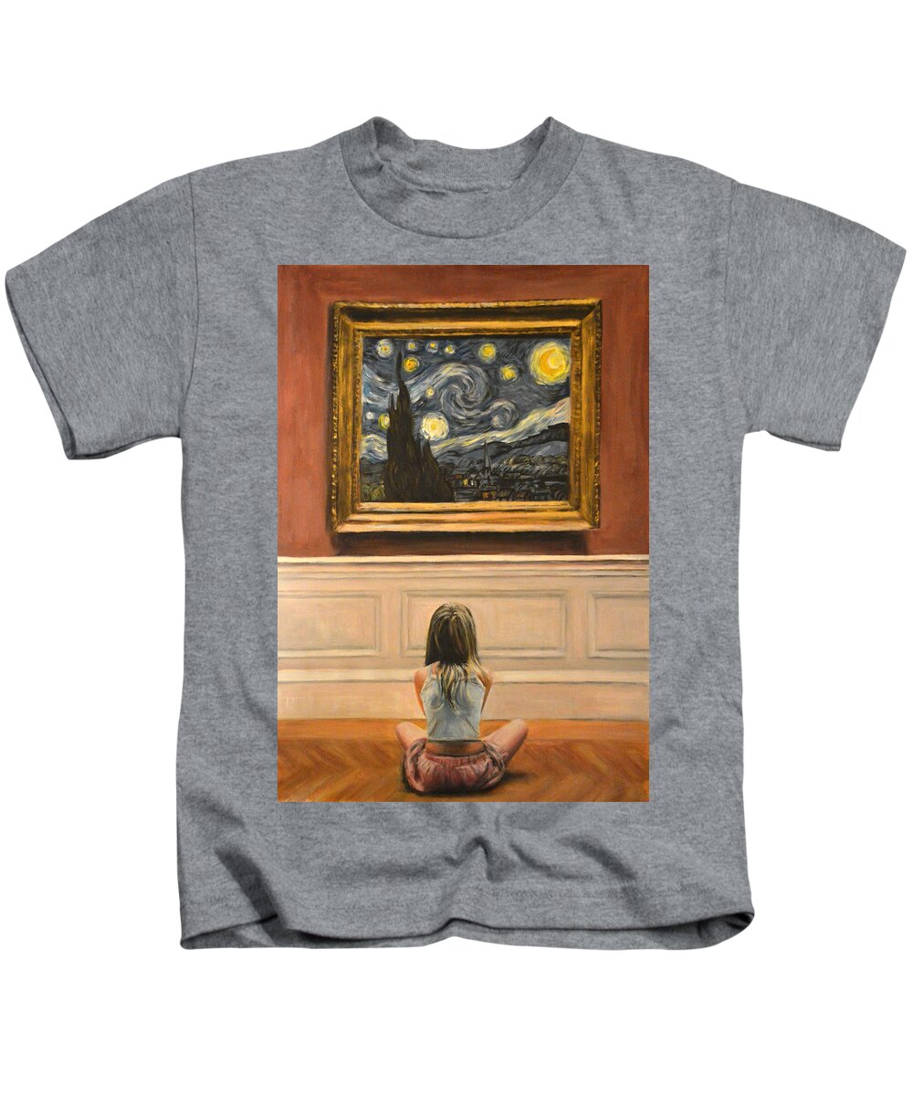 Starry Night Kids T-Shirt featuring the painting Watching starry night by van gogh by Escha Van den bogerd