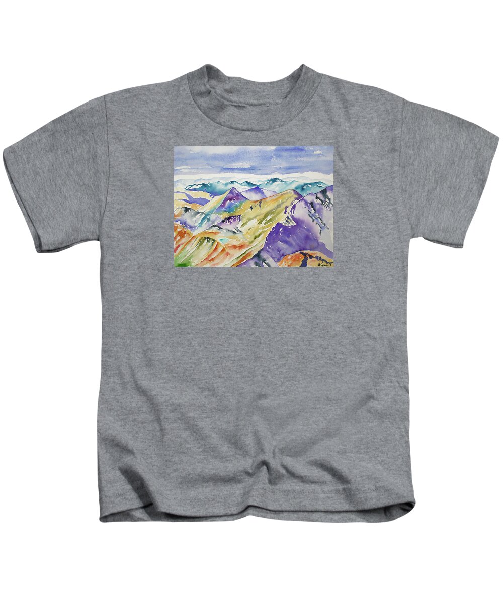 Belford Peak Kids T-Shirt featuring the painting Watercolor - View from Belford Peak by Cascade Colors