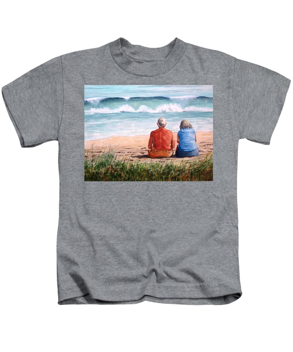 Surf Kids T-Shirt featuring the painting Wave Watchers by Joseph Burger