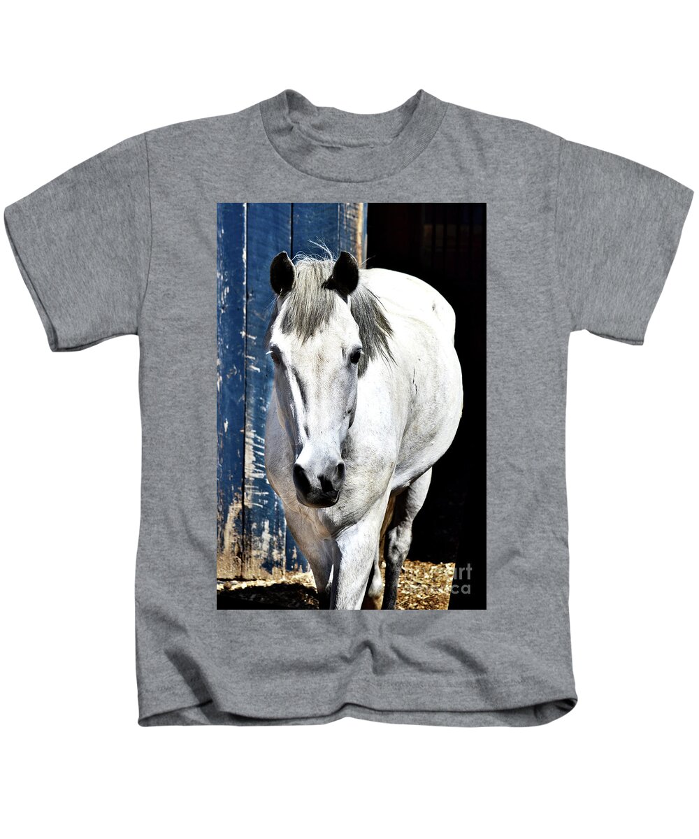 White Horse Kids T-Shirt featuring the photograph Well, Hello There by Cindy Schneider
