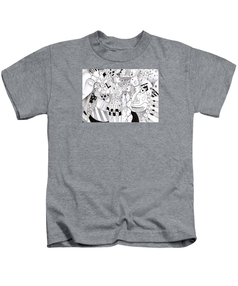 Fantasy Kids T-Shirt featuring the drawing When Anything Is Possible aka Imagine 1 by Helena Tiainen