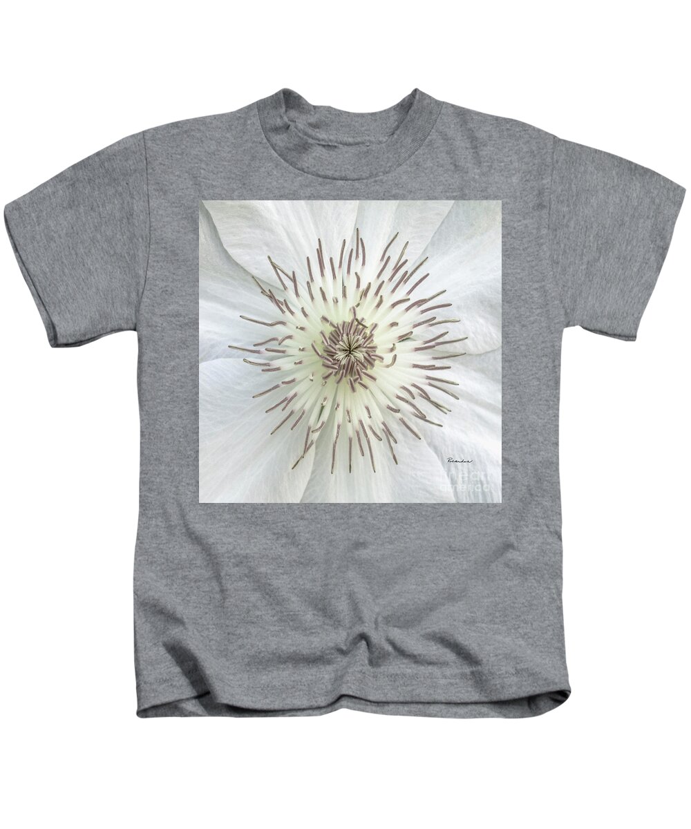 50121c Kids T-Shirt featuring the photograph White Clematis Flower Macro 50121c by Ricardos Creations