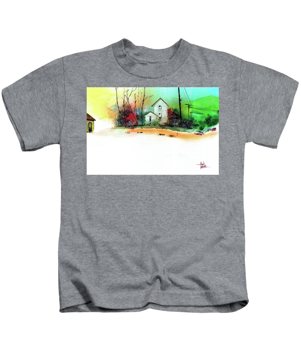 Nature Kids T-Shirt featuring the painting White Houses by Anil Nene