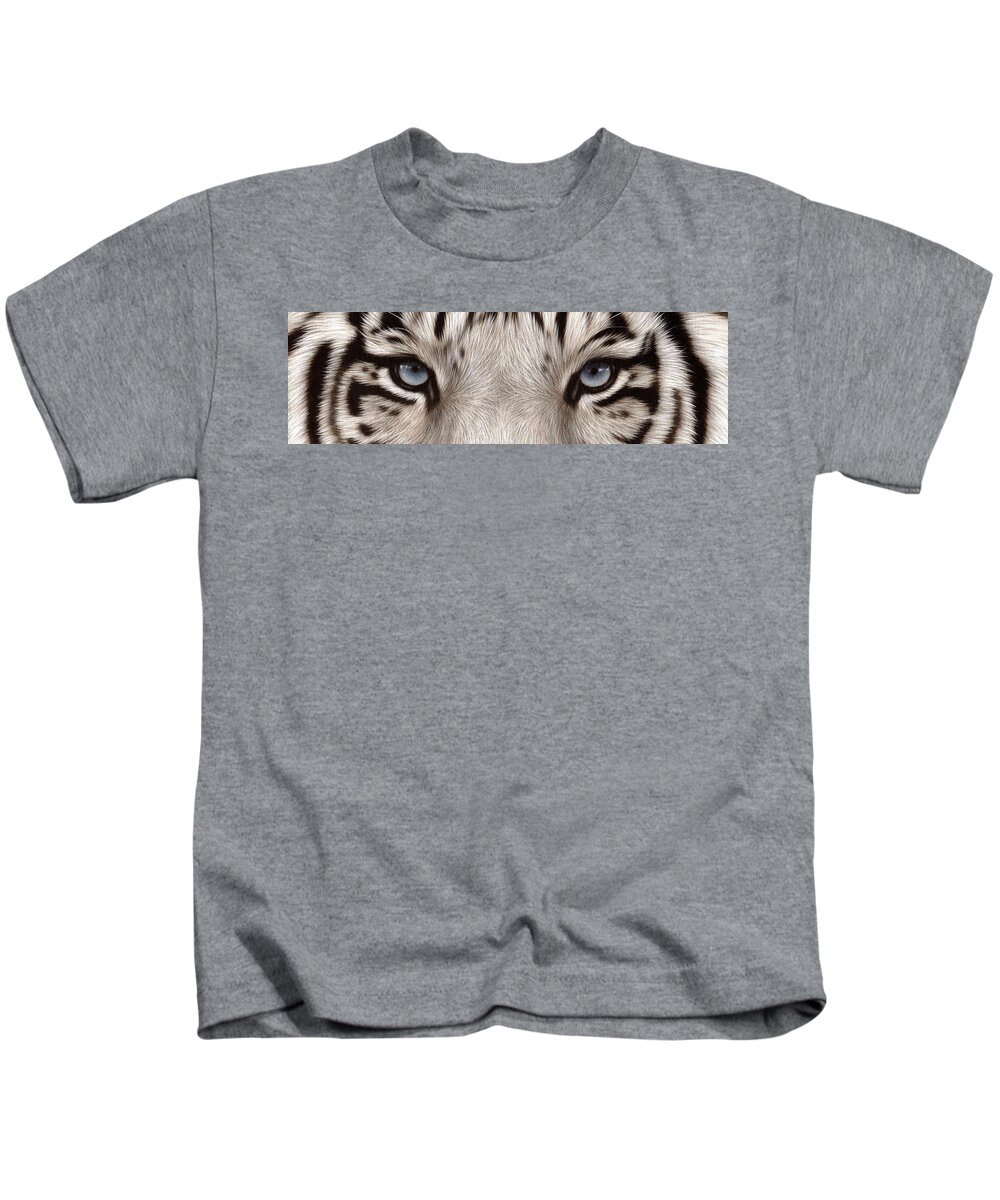 Tiger Kids T-Shirt featuring the painting White Tiger Eyes by Rachel Stribbling